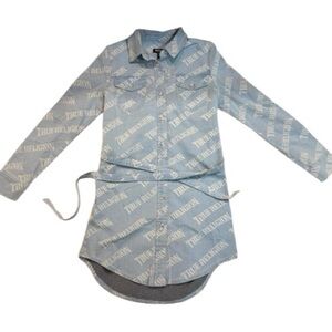 NWT True Religion Logo Print Denim Shirt Dress Size L